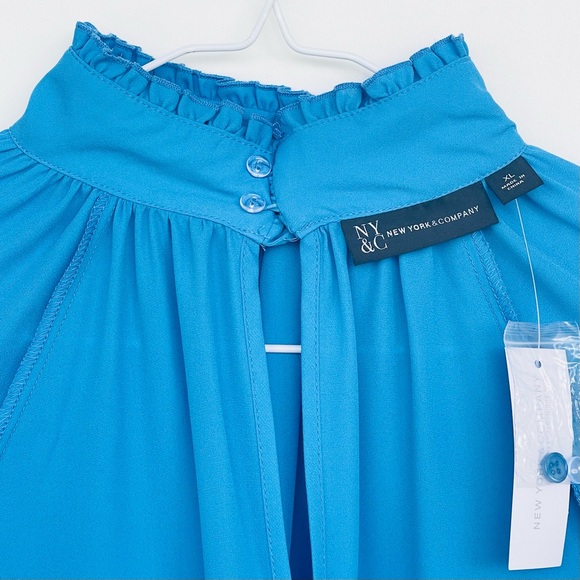 New York & Company Chiffon Blouse Tie-Up Bow Ruffle Neck Women XL Long S… - Picture 8 of 11